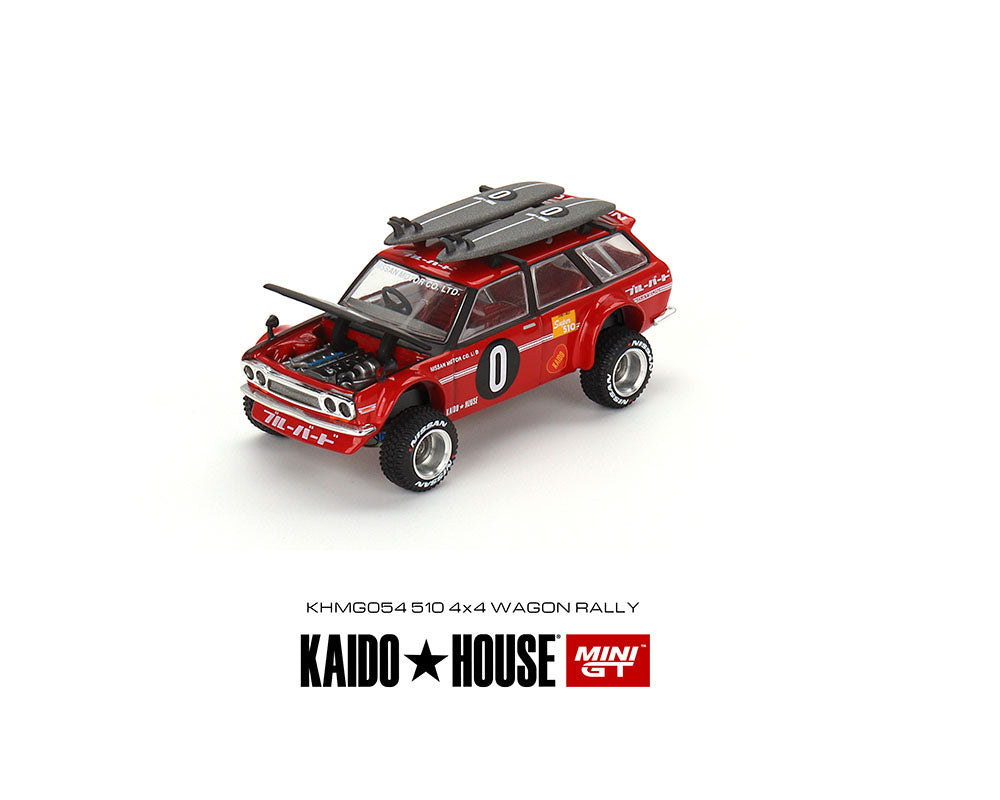 Mini GT Kaido House #054 Datsun 510 Wagon 4x4 Red w/Surfboards 